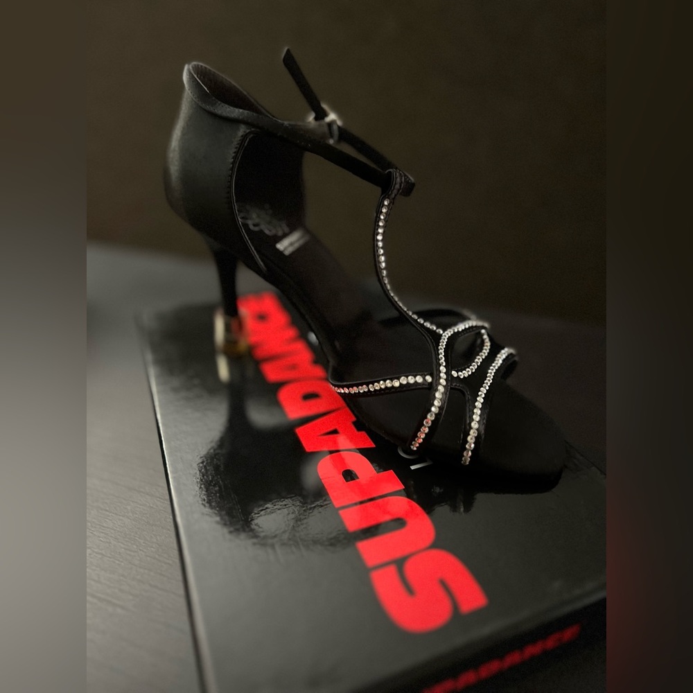SUPADANCE 3” Black Satin Latin Rhythm Dance shoes size 5.5
